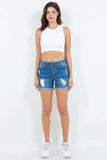 American Bazi High Waist Distressed Frayed Denim Shorts - Trendsi - Flyclothing LLC