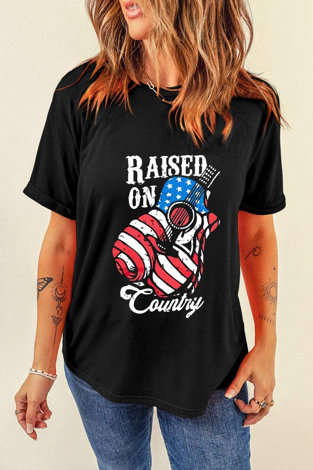 RAISED ON COUNTRY Round Neck T-Shirt - Trendsi - Flyclothing LLC