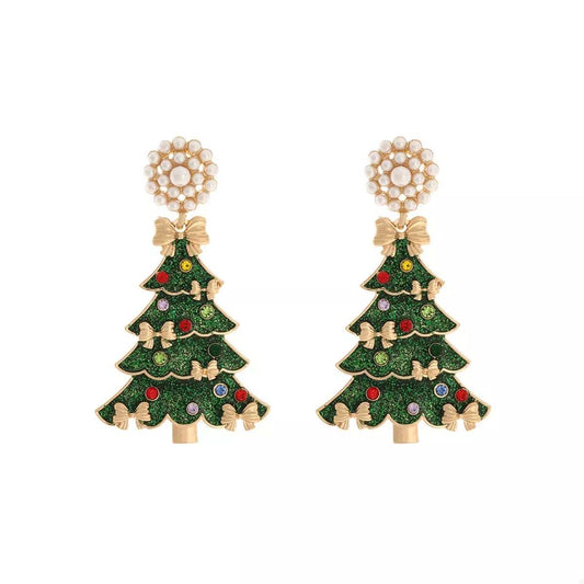 Christmas Tree Bow Earrings - Trendsi - Flyclothing LLC