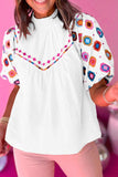 Smocked Neck Embroidered Puff Sleeve Top - Trendsi - Flyclothing LLC