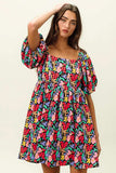 BiBi Floral Print Puff Square Neck Dress - Trendsi - Flyclothing LLC