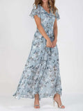 Floral V-Neck Flutter Sleeve Maxi Dress - Trendsi - Flyclothing LLC