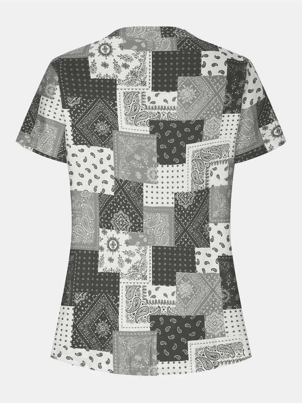 Printed Notched Short Sleeve Blouse - Trendsi - Flyclothing LLC