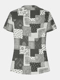 Printed Notched Short Sleeve Blouse - Trendsi - Flyclothing LLC