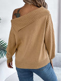 Cable-Knit One Shoulder Long Sleeve Sweater - Trendsi - Flyclothing LLC