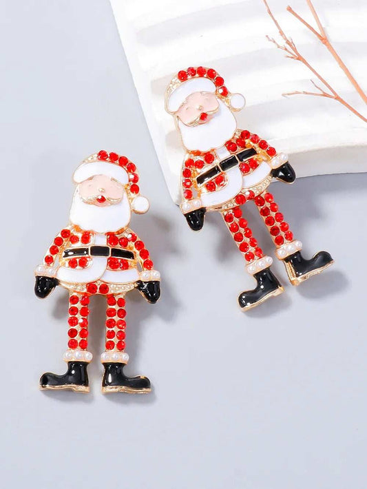 Alloy Rhinestone Santa Earrings - Trendsi - Flyclothing LLC