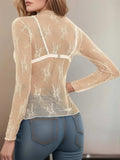 Floral Mock Neck Long Sleeve Mesh Top - Trendsi - Flyclothing LLC