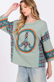 SAGE + FIG Peace Applique Patch Contrast Plaid Top - Trendsi - Flyclothing LLC