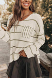 Striped V-Neck Drop Shoulder Sweater - Trendsi - Flyclothing LLC