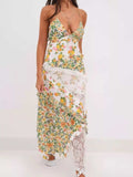Lace Detail Ruffled Floral V-Neck Maxi Dress - Trendsi - Flyclothing LLC