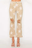 RISEN Full Size High Rise Star Printed Frayed Hem Jeans - Trendsi - Flyclothing LLC