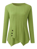 Decorative Button Round Neck Long Sleeve Top - Trendsi - Flyclothing LLC