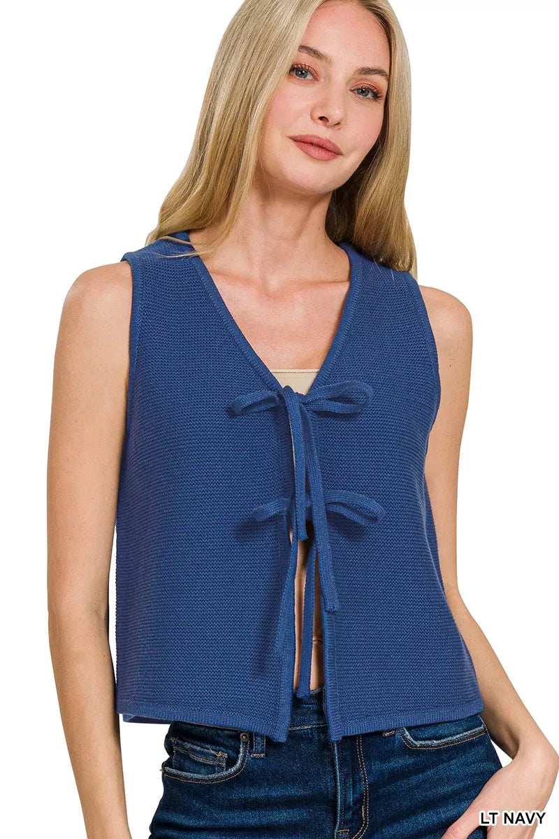 Zenana Tie Front Sweater Vest - Trendsi - Flyclothing LLC