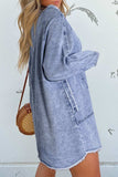 Raw Hem Button Down Long Sleeve Denim Dress - Trendsi - Flyclothing LLC
