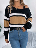 Color Block Asymmetrical Neck Long Sleeve Sweater - Trendsi - Flyclothing LLC