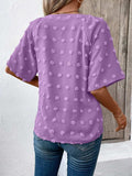 Swiss Dot Notched Half Sleeve Blouse - Trendsi - Flyclothing LLC