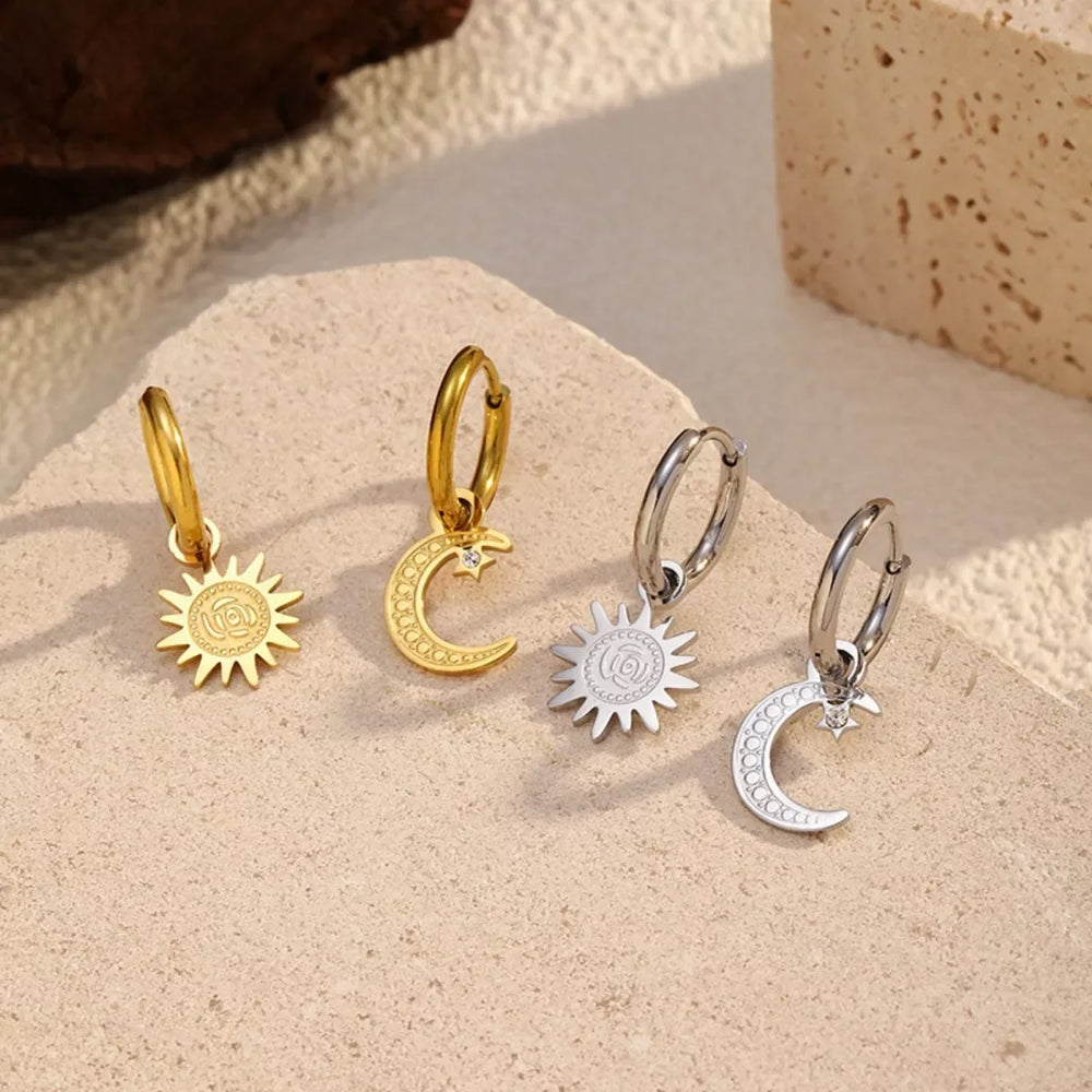 Sun and Moon Dangle Hoop Earrings - Trendsi - Flyclothing LLC