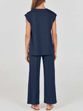 Round Neck Cap Sleeve Top and Pants Knit Set - Trendsi - Flyclothing LLC