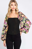 ODDI Full Size Floral Balloon Sleeve Blouse - Trendsi - Flyclothing LLC