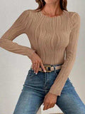 Textured Round Neck Long Sleeve Top - Trendsi - Flyclothing LLC