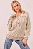 BiBi Half Button Ribbed Two Tone Sweater - Trendsi - Flyclothing LLC