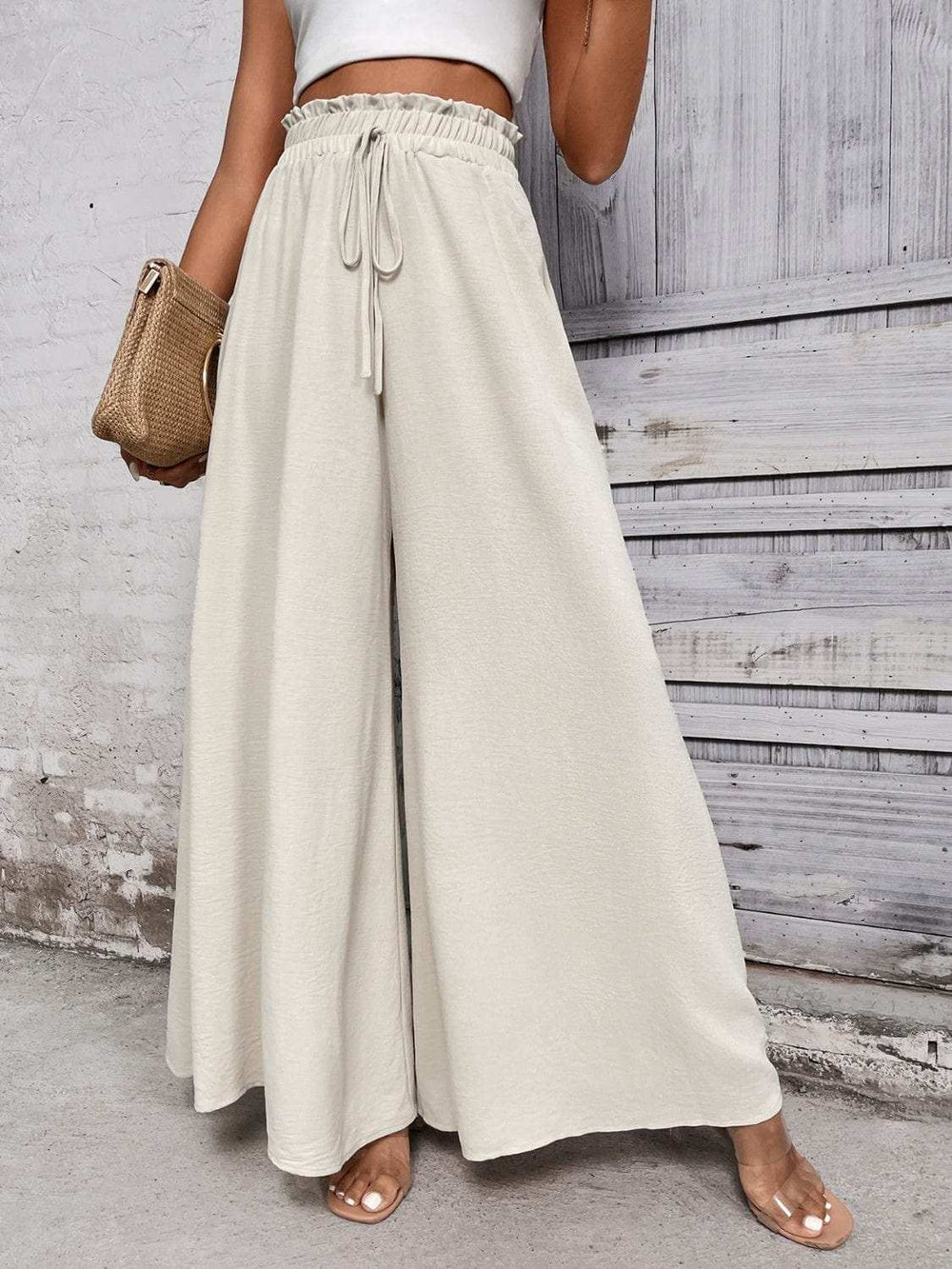 Tied High Waist Wide Leg Pants - Trendsi - Flyclothing LLC