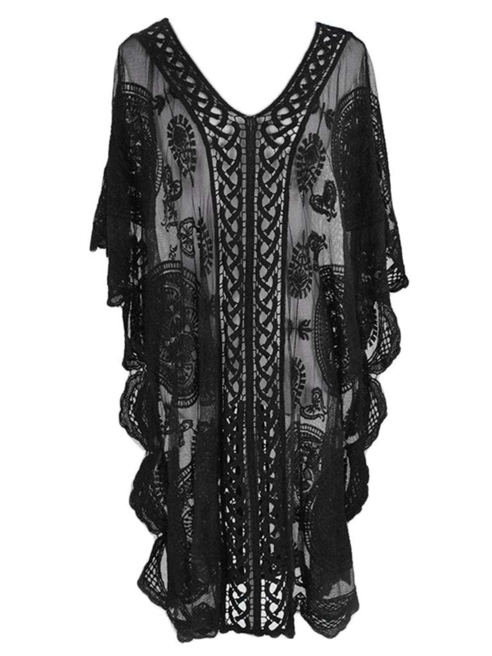 Lace V-Neck Half Sleeve Cover-Up - Trendsi - Flyclothing LLC