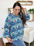Double Take Full Size Printed Balloon Sleeve Blouse - Trendsi - Flyclothing LLC