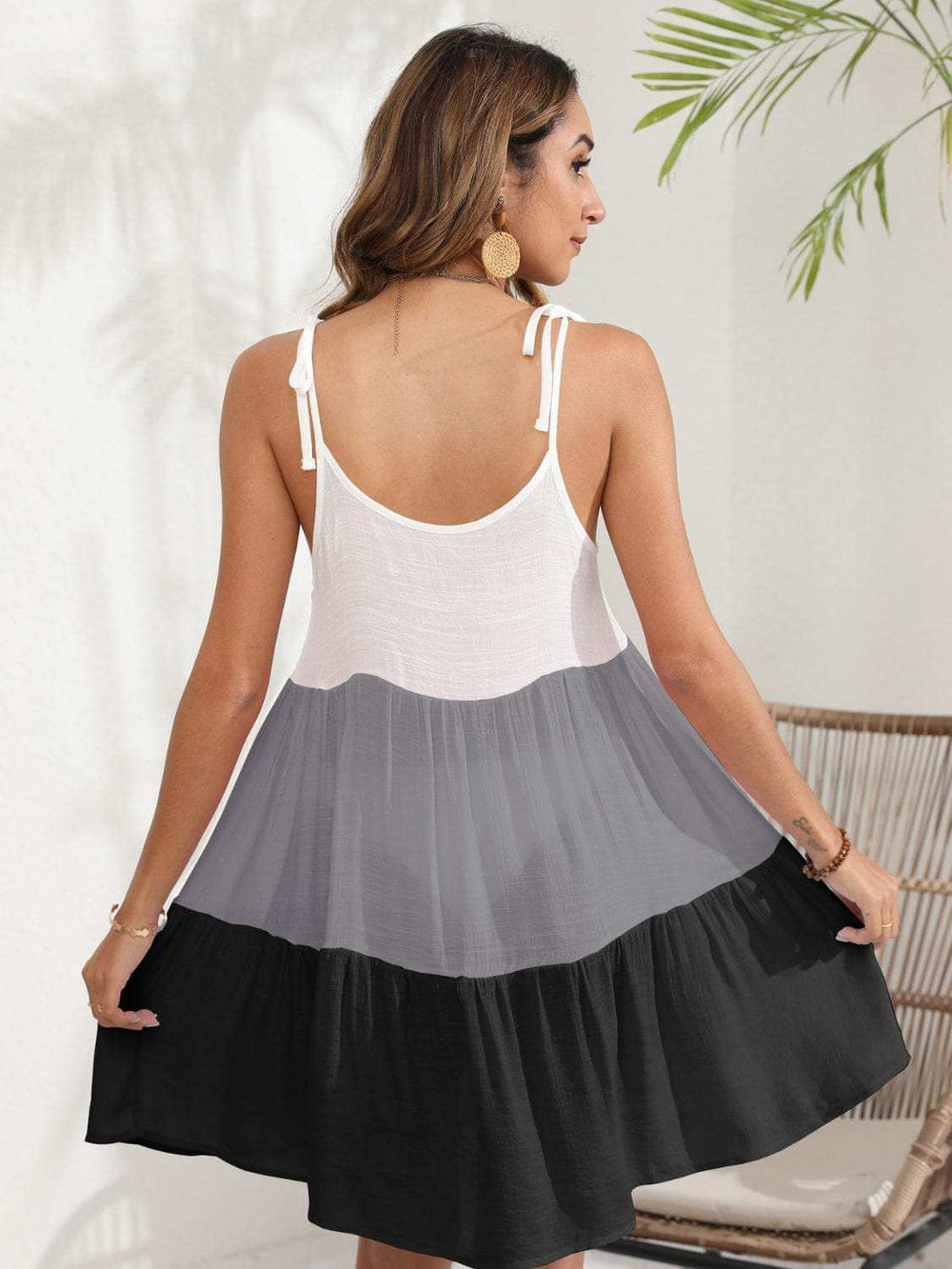 Color Block Spaghetti Strap Cover-Up Dress - Trendsi - Flyclothing LLC