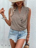 Printed Surplice Sleeveless Top - Trendsi - Flyclothing LLC