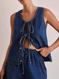 Tie Front Denim Vest - Trendsi - Flyclothing LLC