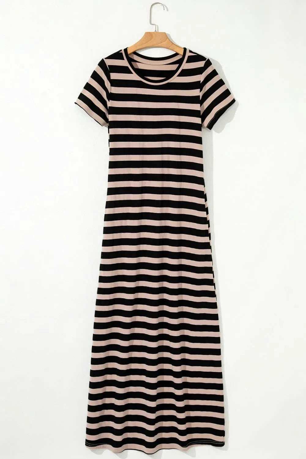Stripe Casual Round Neck Tee Dress with Pockets - Trendsi - Flyclothing LLC