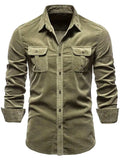 Men's Full Size Collared Neck Button Down Shirt with Chest Pockets Plus Size - Trendsi - Flyclothing LLC