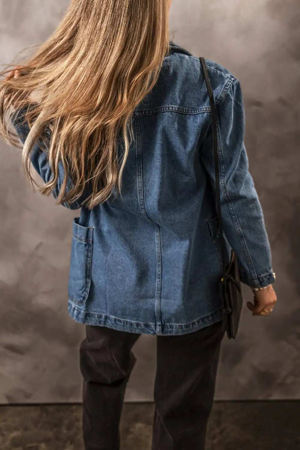Pocketed Long Sleeve Denim Jacket - Trendsi - Flyclothing LLC