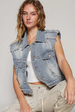 POL Assymetrical Front Closure Raw Hem Denim Vest - Trendsi - Flyclothing LLC