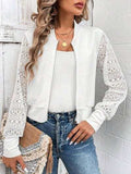 Baseball Collar Lace Patchwork Long Sleeve Jacket - Trendsi - Flyclothing LLC