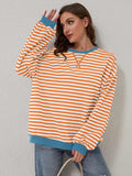 Contrast Striped Long Sleeve Sweatshirt - Trendsi - Flyclothing LLC