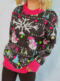 Snowman Contrast Trim Round Neck Sweater - Trendsi - Flyclothing LLC