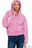 Zenana Acid Wash Fleece Drawstring Cropped Hoodie - Trendsi - Flyclothing LLC