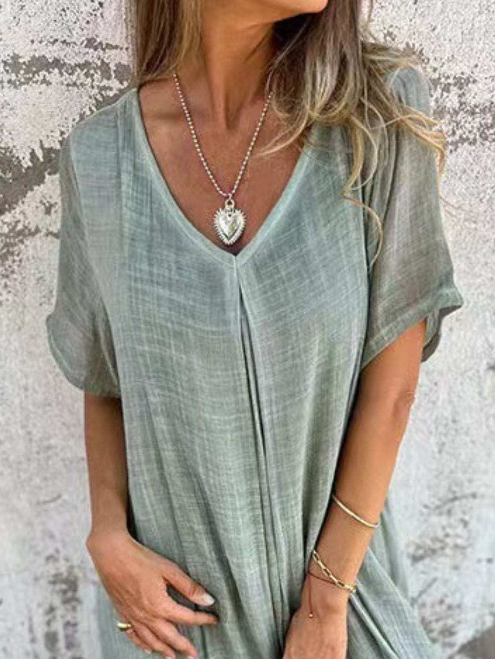 Full Size V-Neck Short Sleeve Midi Dress Plus Size - Trendsi - Flyclothing LLC