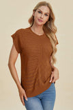 Double Take Full Size Cable-Knit Round Neck Cap Sleeve Sweater - Trendsi - Flyclothing LLC