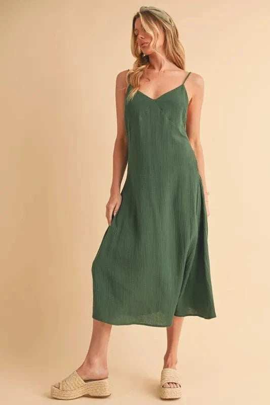 Aemi+Co Side Button Midi Cami Dress - Trendsi - Flyclothing LLC