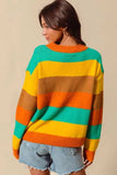 SO ME Multi Color Stripe Sweater with Ribbed Detail - Trendsi - Flyclothing LLC
