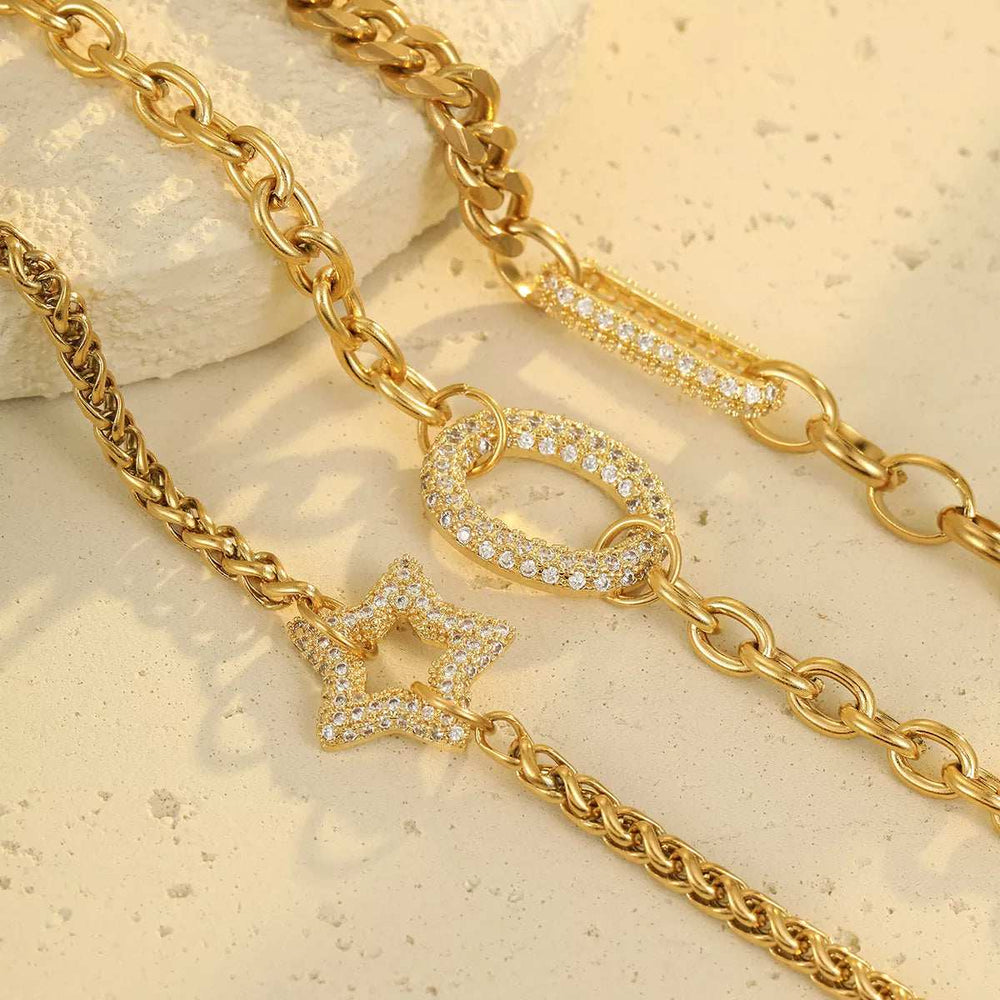 18K Gold-Plated Rhinestone Chain Bracelet - Trendsi - Flyclothing LLC