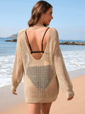 Backless Boat Neck Long Sleeve Cover Up - Trendsi - Flyclothing LLC