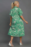 Umgee Full Size Printed Smocked Cuff Puff Sleeve Midi Dress Plus Size - Trendsi - Flyclothing LLC