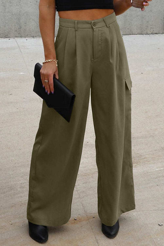 Ruched Wide Leg Pants with Pockets - Trendsi - Flyclothing LLC