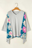 Slit Floral V-Neck Three-Quarter Sleeve Blouse - Trendsi - Flyclothing LLC