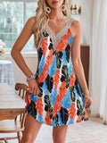 Lace Detail Printed V-Neck Sleeveless Dress - Trendsi - Flyclothing LLC