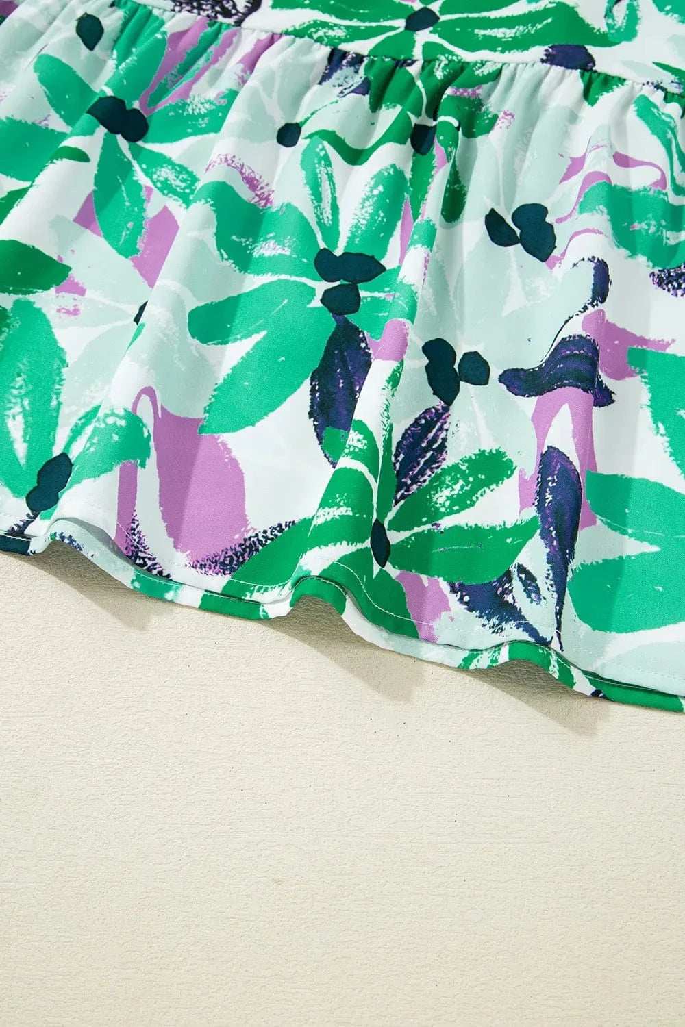 Floral Print Shirred Square Neck Loose Fit Mini Dress - Trendsi - Flyclothing LLC